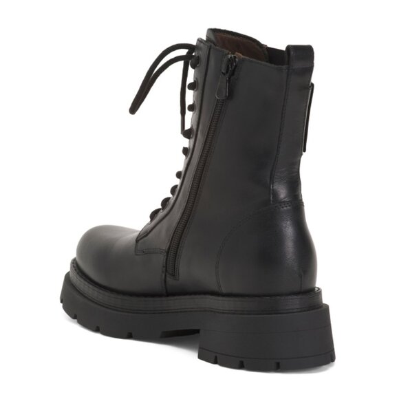 NEROGIARDINI Black Made In Italy Leather Logo Plate Lace Up Booties - Picture 2 of 2